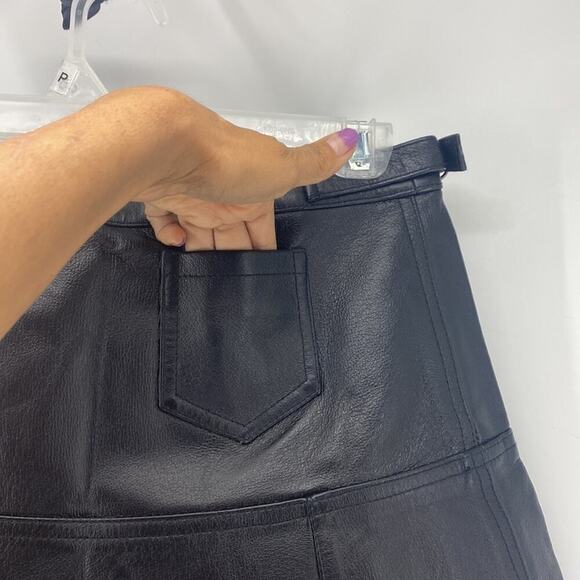 Vintage Newport News leather min skirt flare black avant-garde grunge chic biker - Picture 6 of 11
